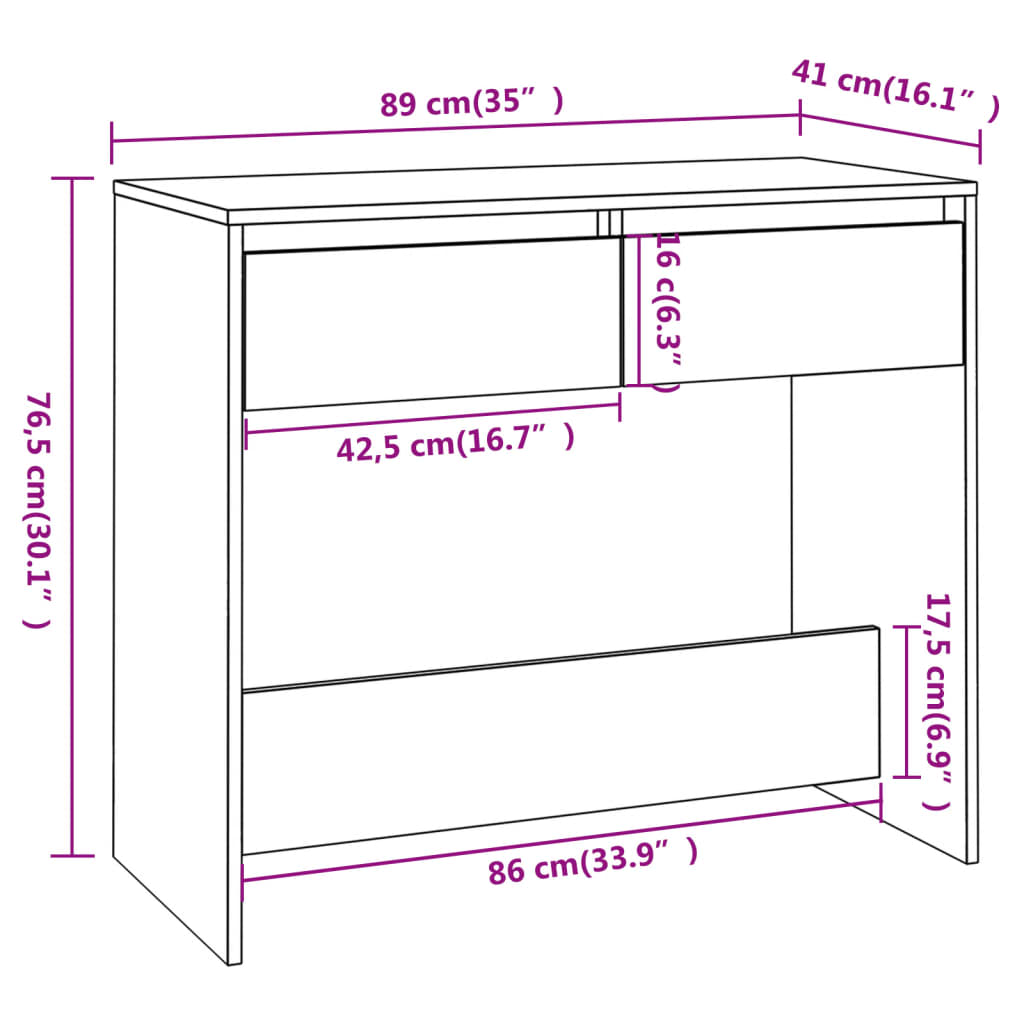 Tavolo Consolle Rovere Sonoma 89x41x76,5 cm in Acciaio