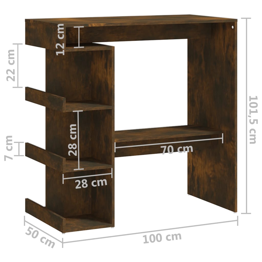 Tavolo Bar con Ripiani Rovere Fumo 100x50x101,5cm in Truciolato