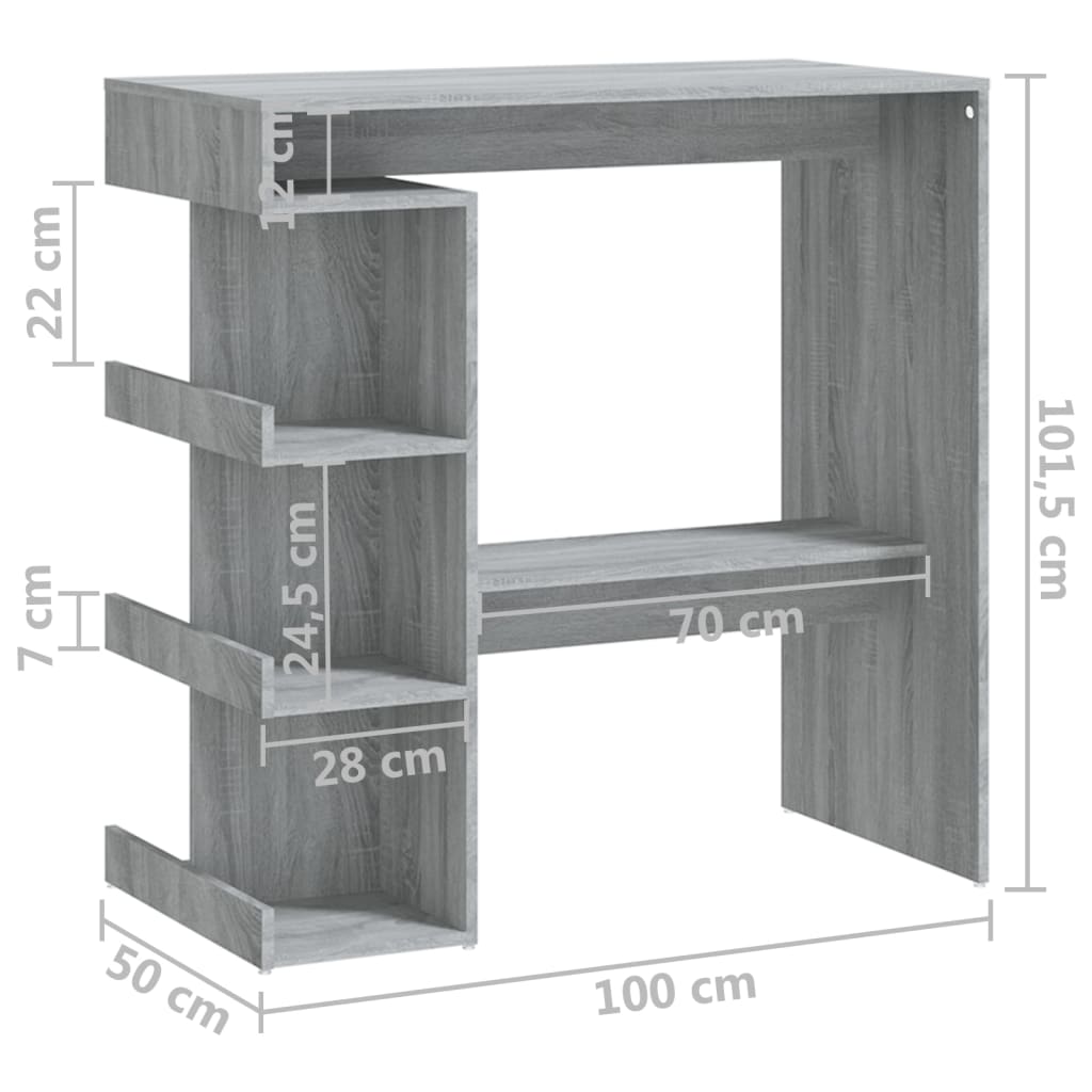 Tavolo Bar con Ripiano Grigio Sonoma 100x50x101,5 cm