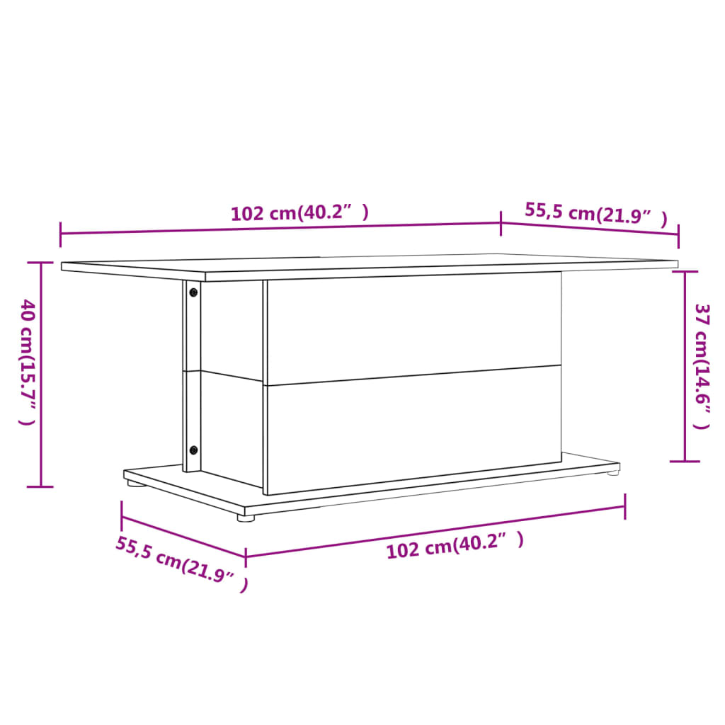 Tavolino da Salotto Rovere Fumo 102x55,5x40 cm in Truciolato