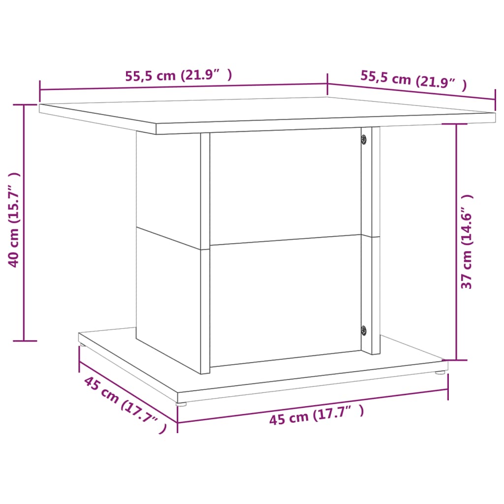 Tavolino Salotto Rovere Fumo 55,5x55,5x40cm Legno Multistrato