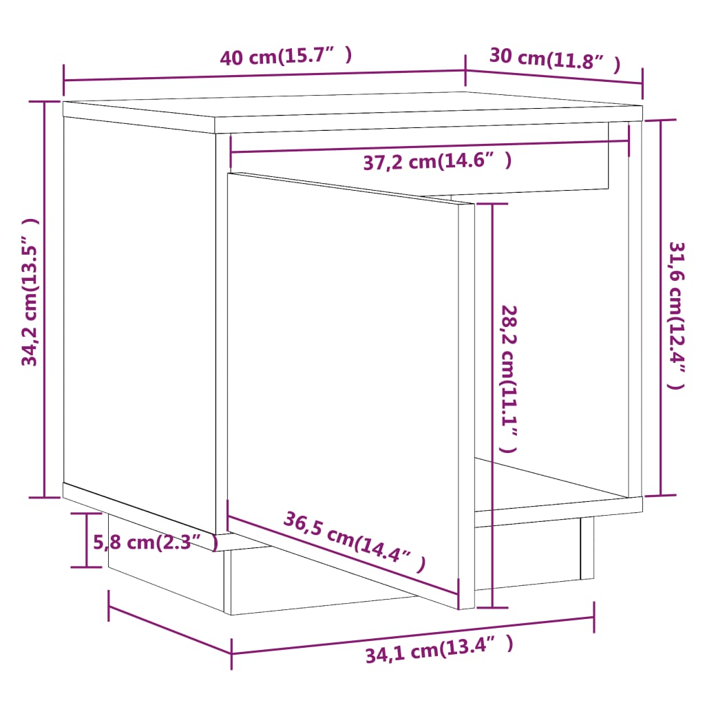 Comodino 40x30x40 cm in Legno Massello di Pino