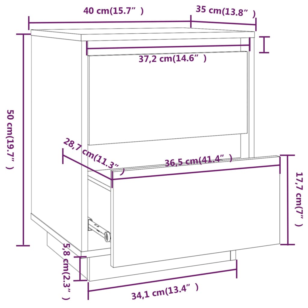 Comodino Miele 40x35x50 cm in Legno Massello di Pino