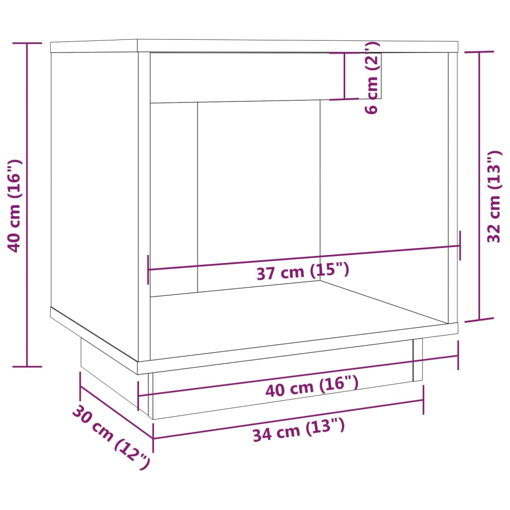 Comodino 40x30x40 cm in Legno Massello di Pino