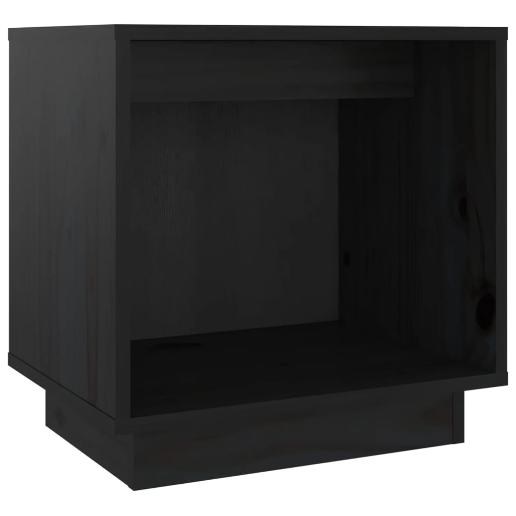 Comodino Nero 40x30x40 cm in Legno Massello di Pino