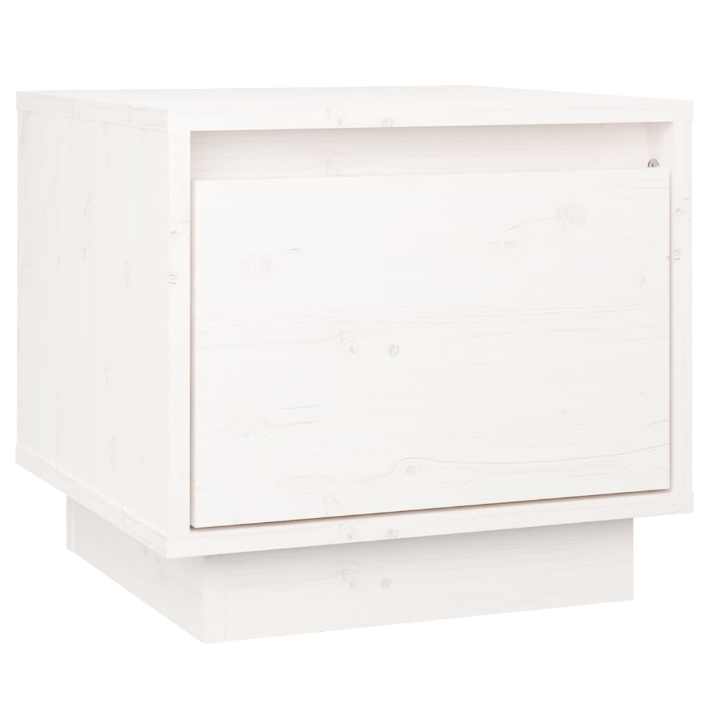 Comodino Bianco 35x34x32 cm in Legno Massello di Pino