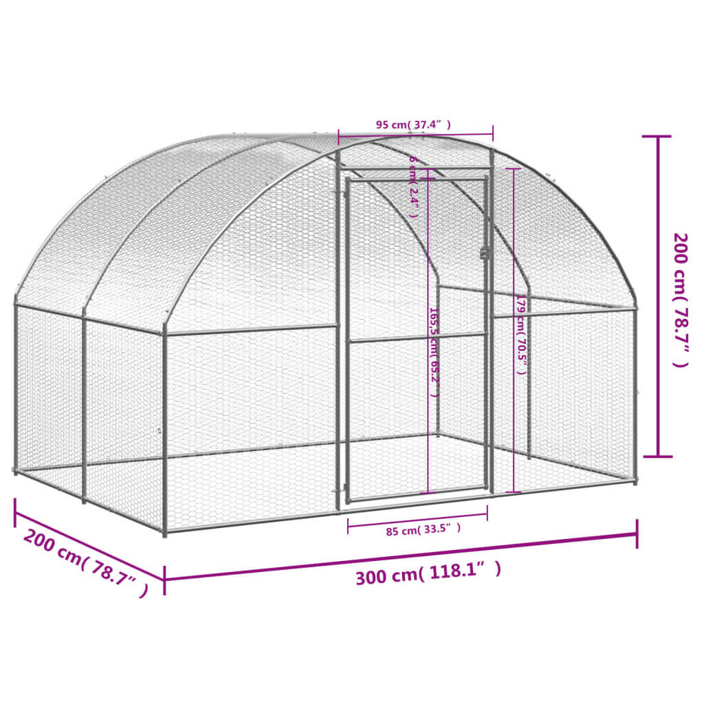 Gabbia per Polli da Esterno 3x2x2 m in Acciaio Zincato