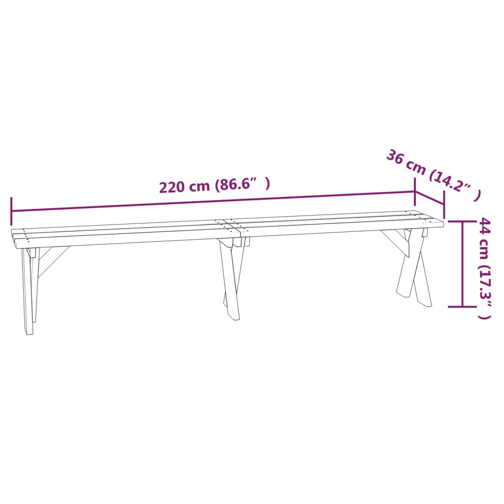 Panchina da Giardino 220 cm in Legno di Pino Impregnato