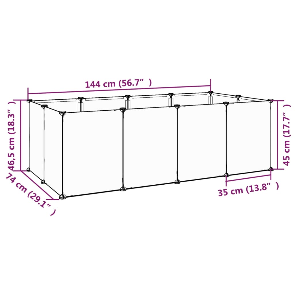 Gabbia per Piccoli Animali Nera 144x74x46,5 cm in PP e Acciaio