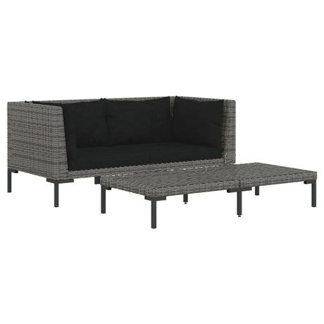 Set Divani da Giardino 3 pz Grigio Scuro Polyrattan Mezzo Tondo