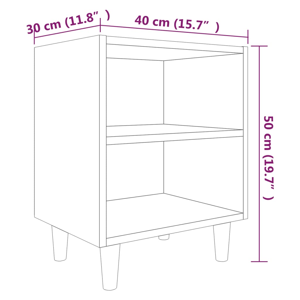 Comodini con Gambe in Legno Massello 2pz Rovere Fumo 40x30x50cm