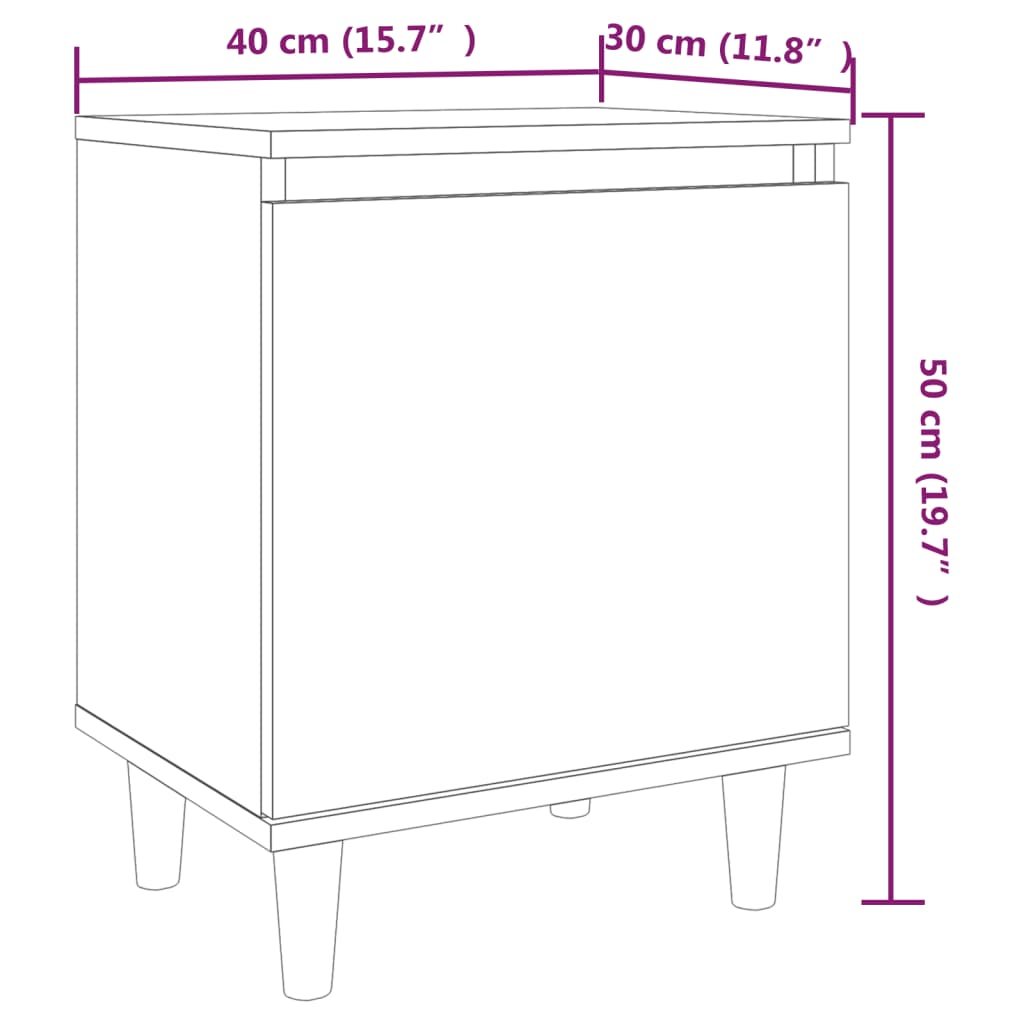 Comodino con Gambe in Legno Massello Rovere Fumo 40x35x50 cm