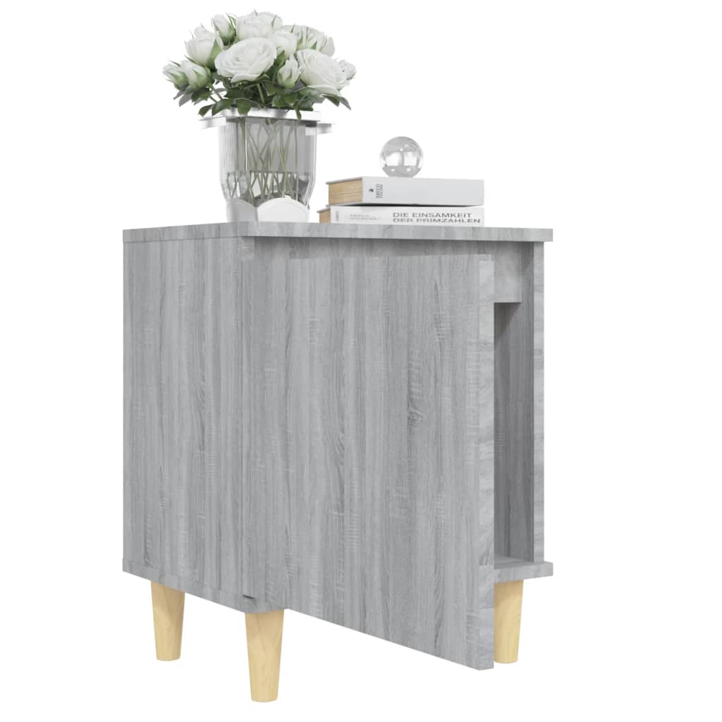 Comodino con Gambe in Legno Massello Grigio Sonoma 40x30x50 cm