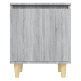 Comodino con Gambe in Legno Massello Grigio Sonoma 40x30x50 cm