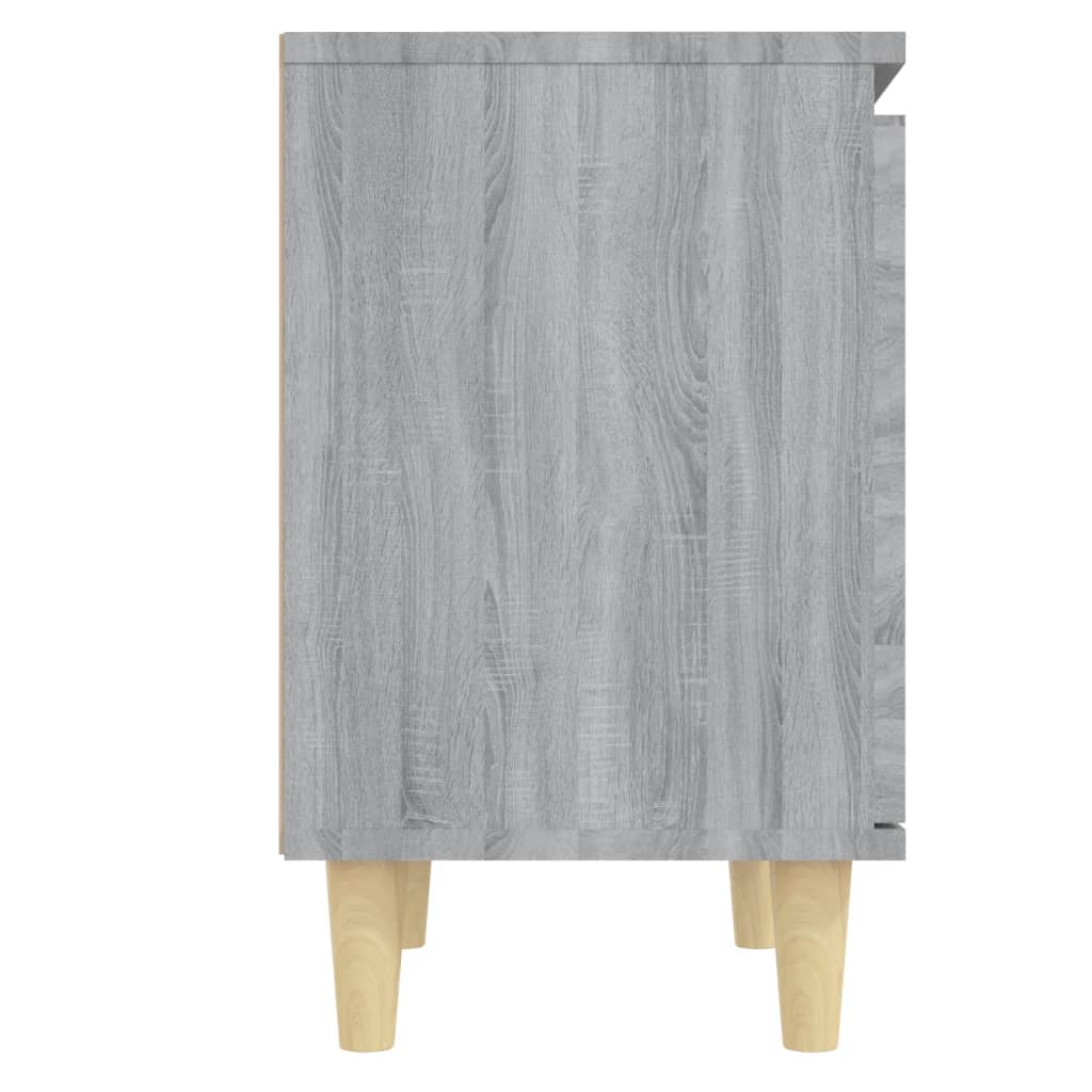 Comodino con Gambe in Legno Massello Grigio Sonoma 40x30x50 cm