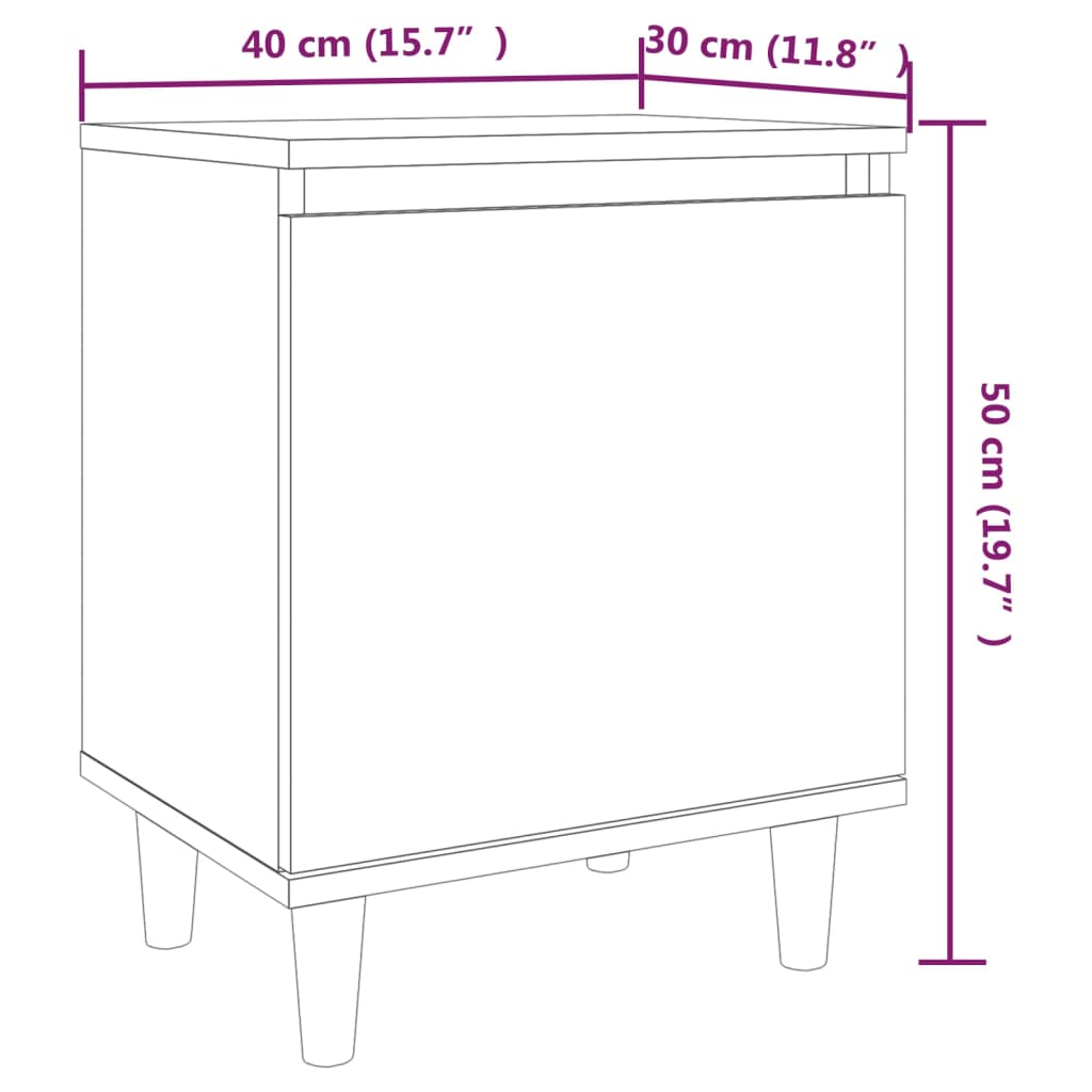 Comodino con Gambe in Legno Massello Grigio Sonoma 40x30x50 cm