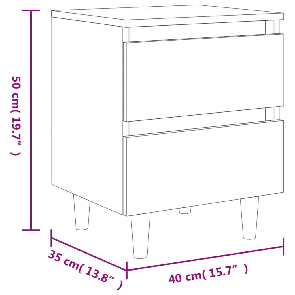 Comodini con Gambe in Legno Massello 2pz Rovere Fumo 40x30x50cm