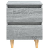 Comodino con Gambe in Legno Massello Grigio Sonoma 40x30x50 cm