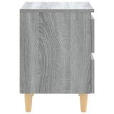 Comodino con Gambe in Legno Massello Grigio Sonoma 40x30x50 cm