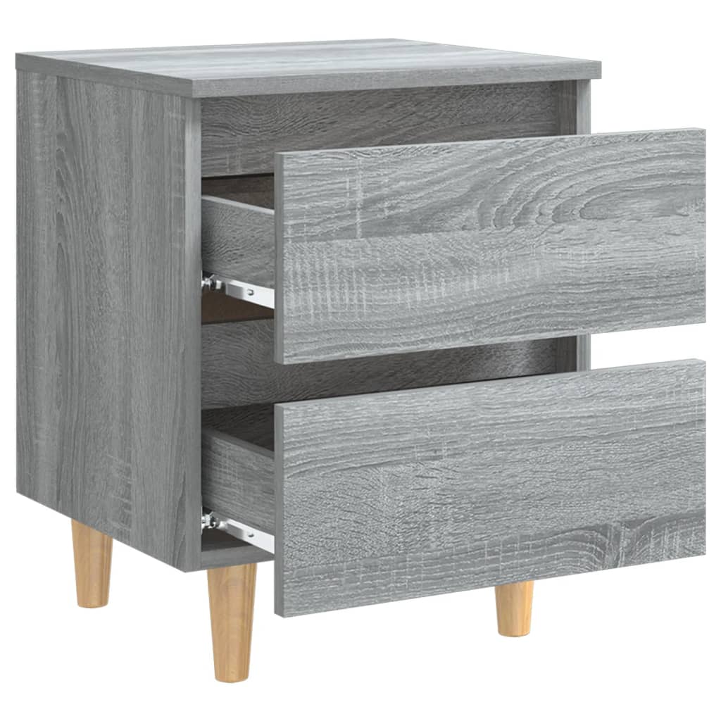 Comodino con Gambe in Legno Massello Grigio Sonoma 40x30x50 cm