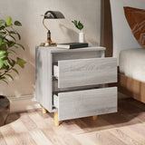 Comodino con Gambe in Legno Massello Grigio Sonoma 40x30x50 cm