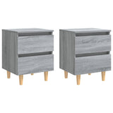 Comodini Gambe in Legno Massello 2 pz Grigio Sonoma 40x30x50 cm