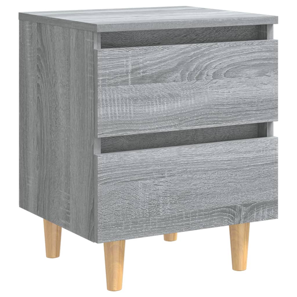 Comodini Gambe in Legno Massello 2 pz Grigio Sonoma 40x30x50 cm