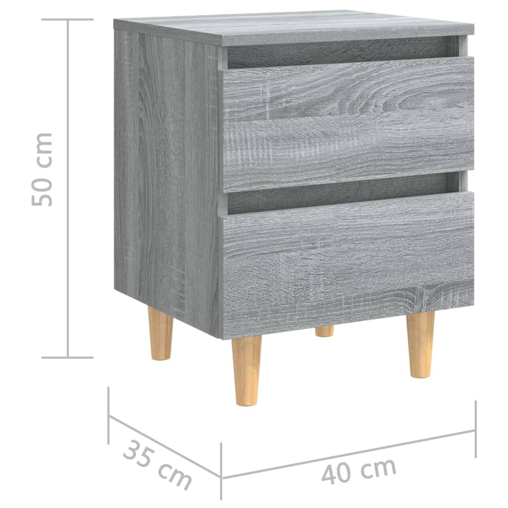 Comodini Gambe in Legno Massello 2 pz Grigio Sonoma 40x30x50 cm