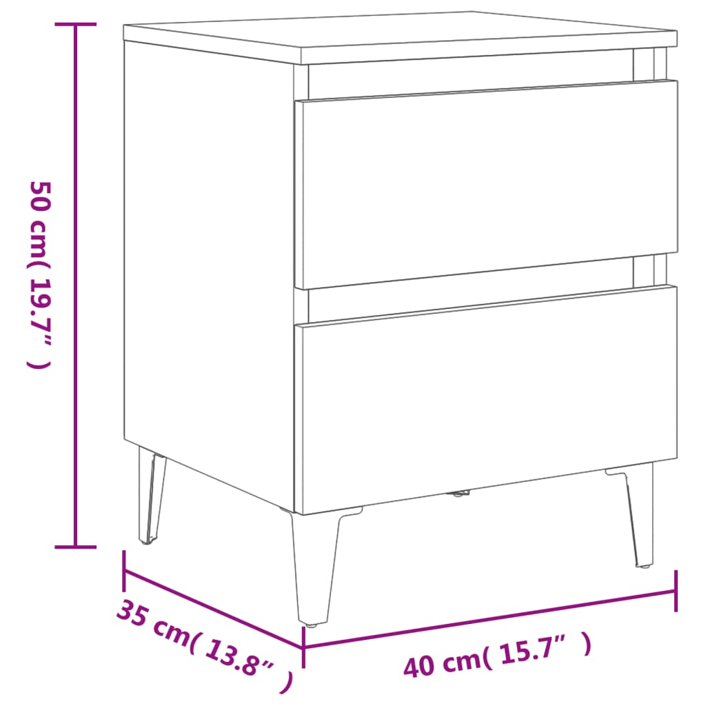 Comodino con Gambe in Metallo Rovere Fumo 40x35x50 cm