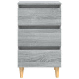 Comodino con Gambe in Legno Massello Grigio Sonoma 40x35x69 cm