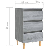 Comodino con Gambe in Legno Massello Grigio Sonoma 40x35x69 cm