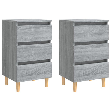 Comodini Gambe in Legno Massello 2 pz Grigio Sonoma 40x35x69 cm