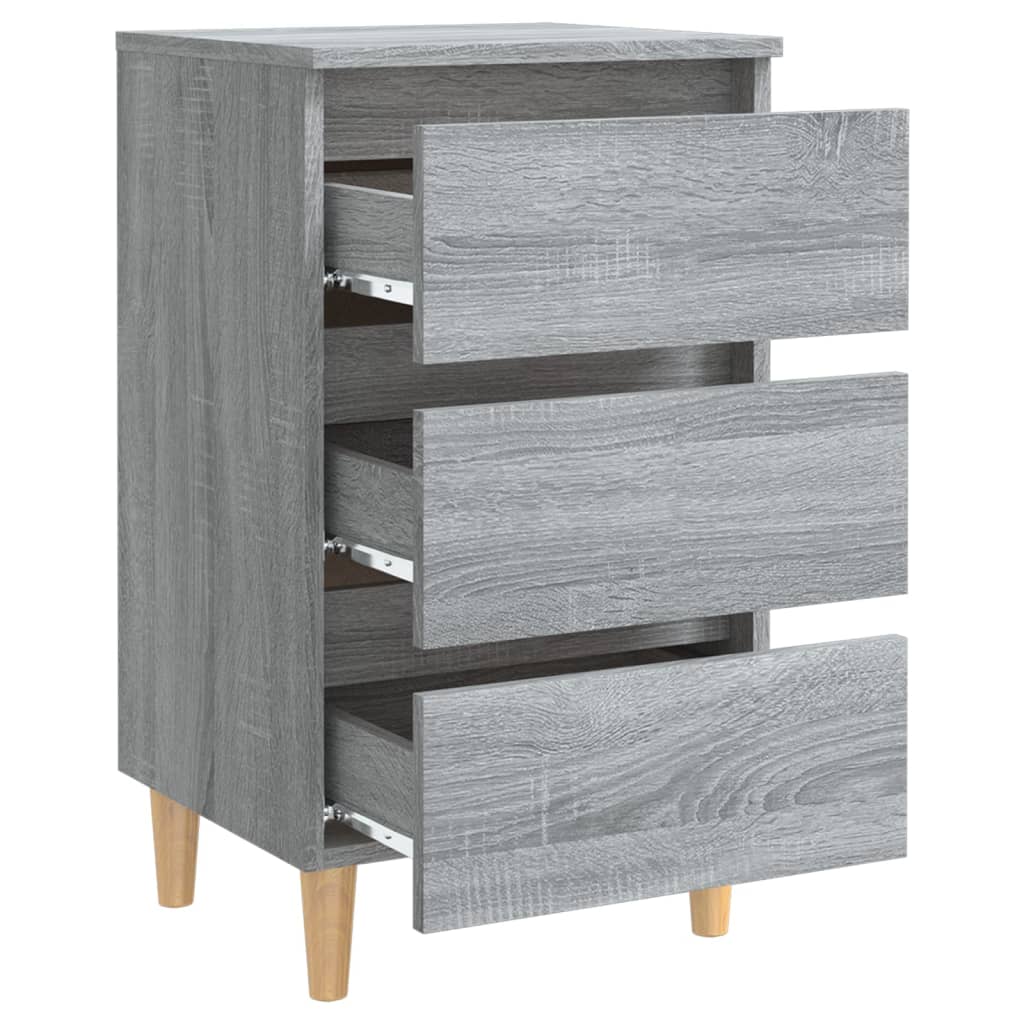 Comodini Gambe in Legno Massello 2 pz Grigio Sonoma 40x35x69 cm