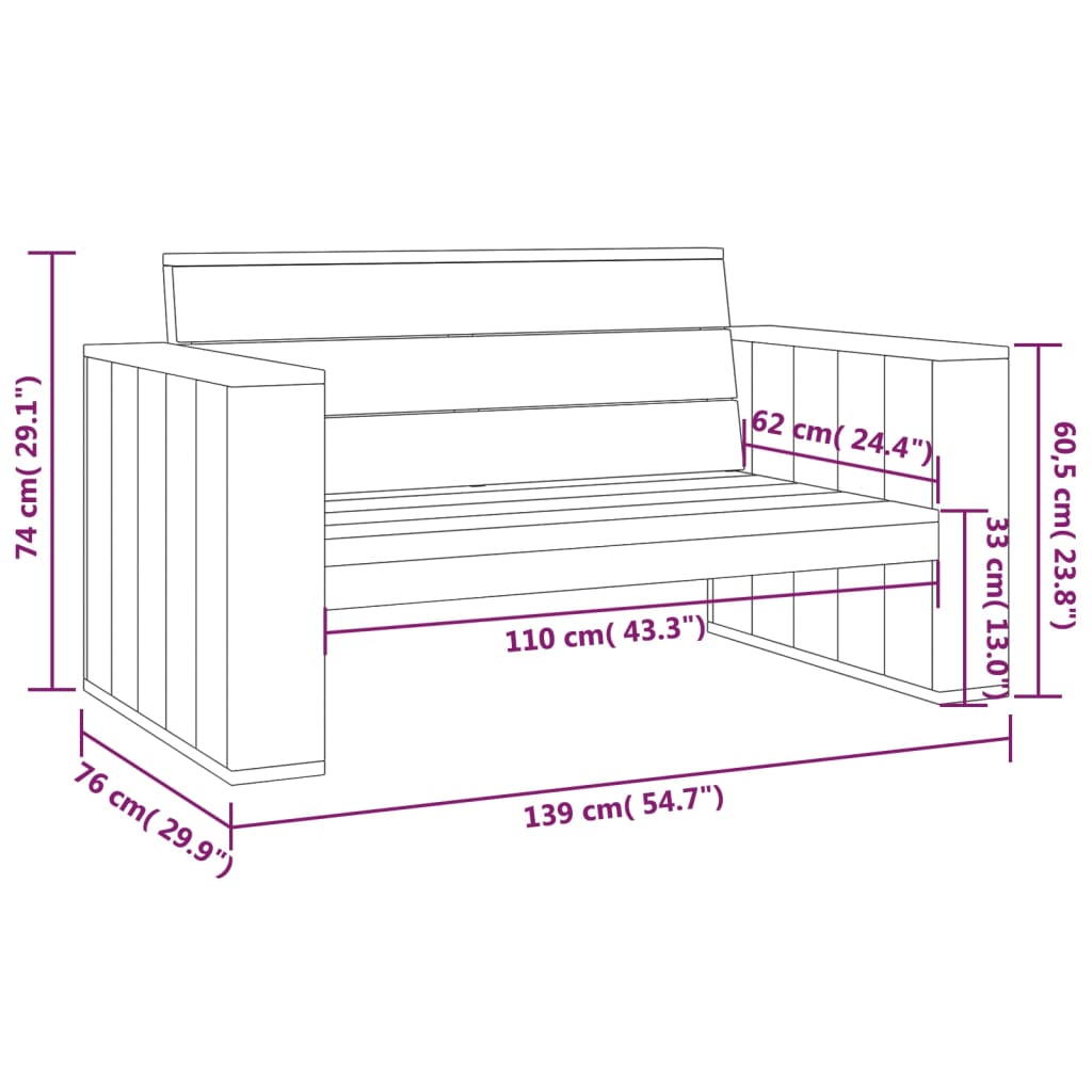 Panchina da Giardino 139 cm in Legno di Pino Impregnato