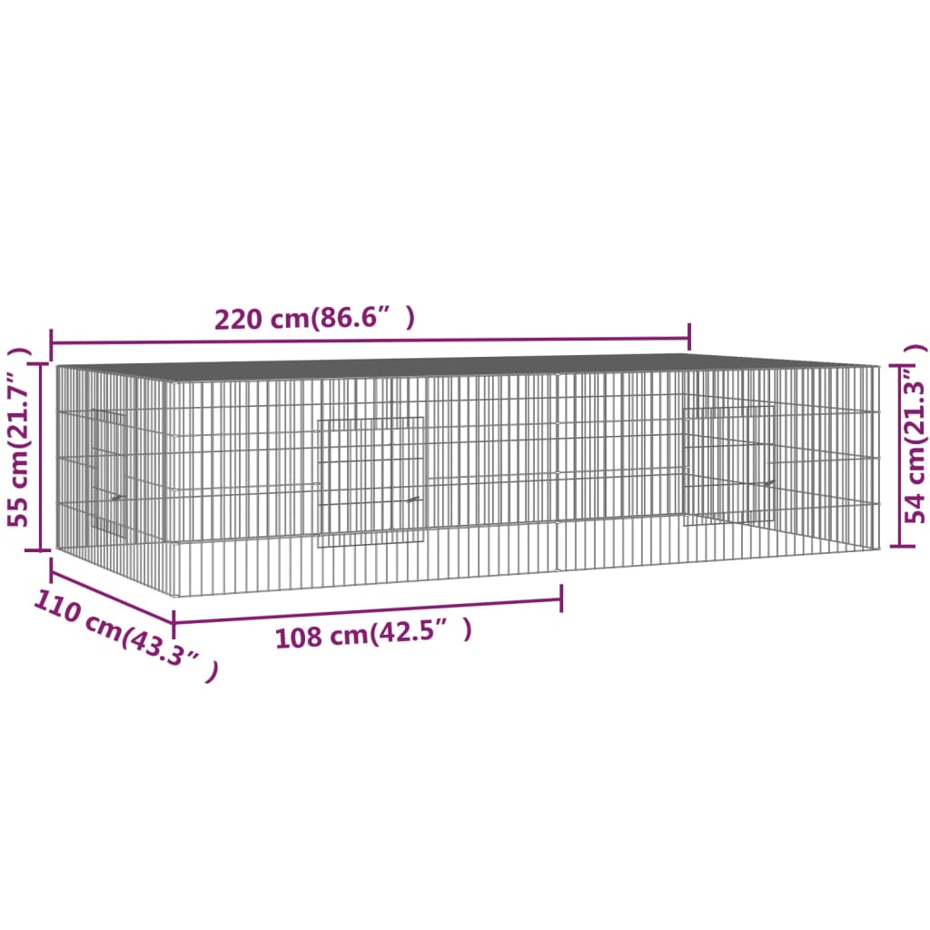 Conigliera con 2 Pannelli 220x110x55 cm Ferro Zincato