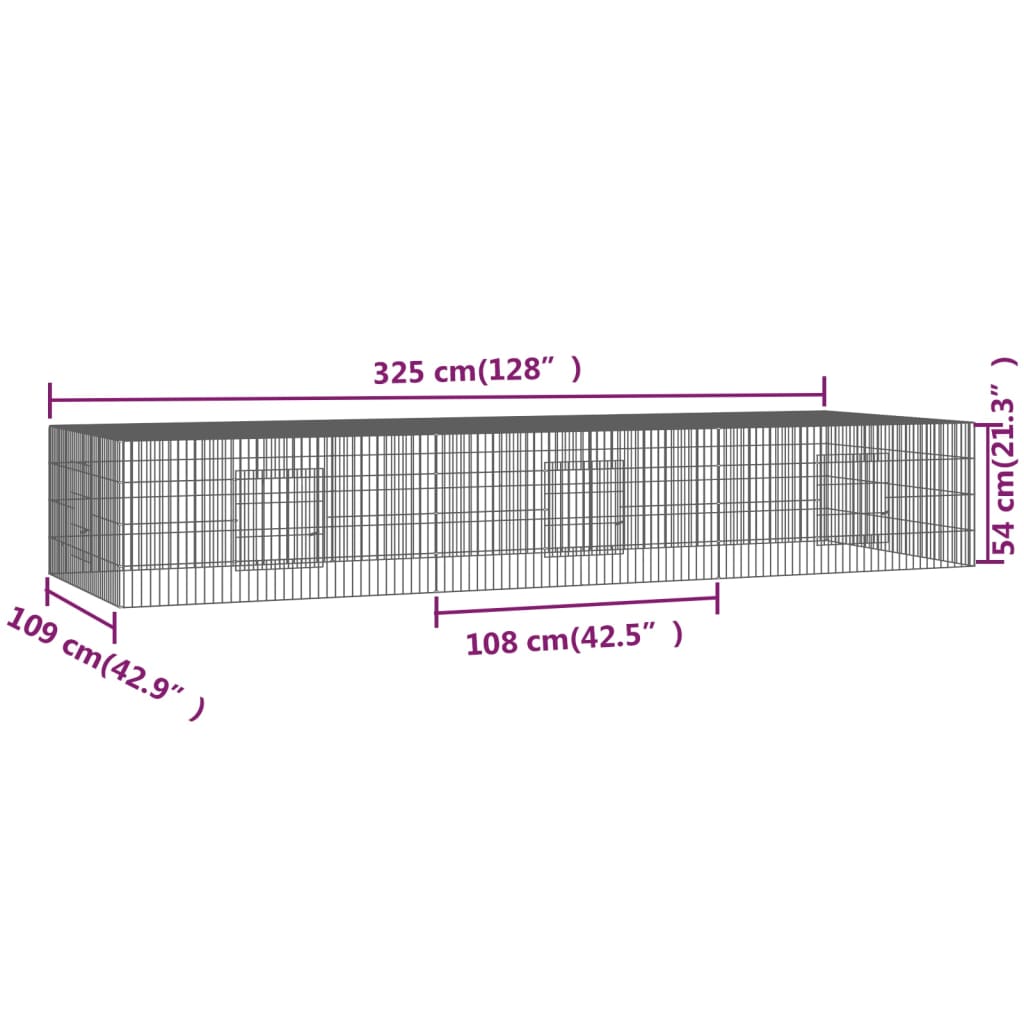 Conigliera con 3 Pannelli 325x109x54 cm Ferro Zincato