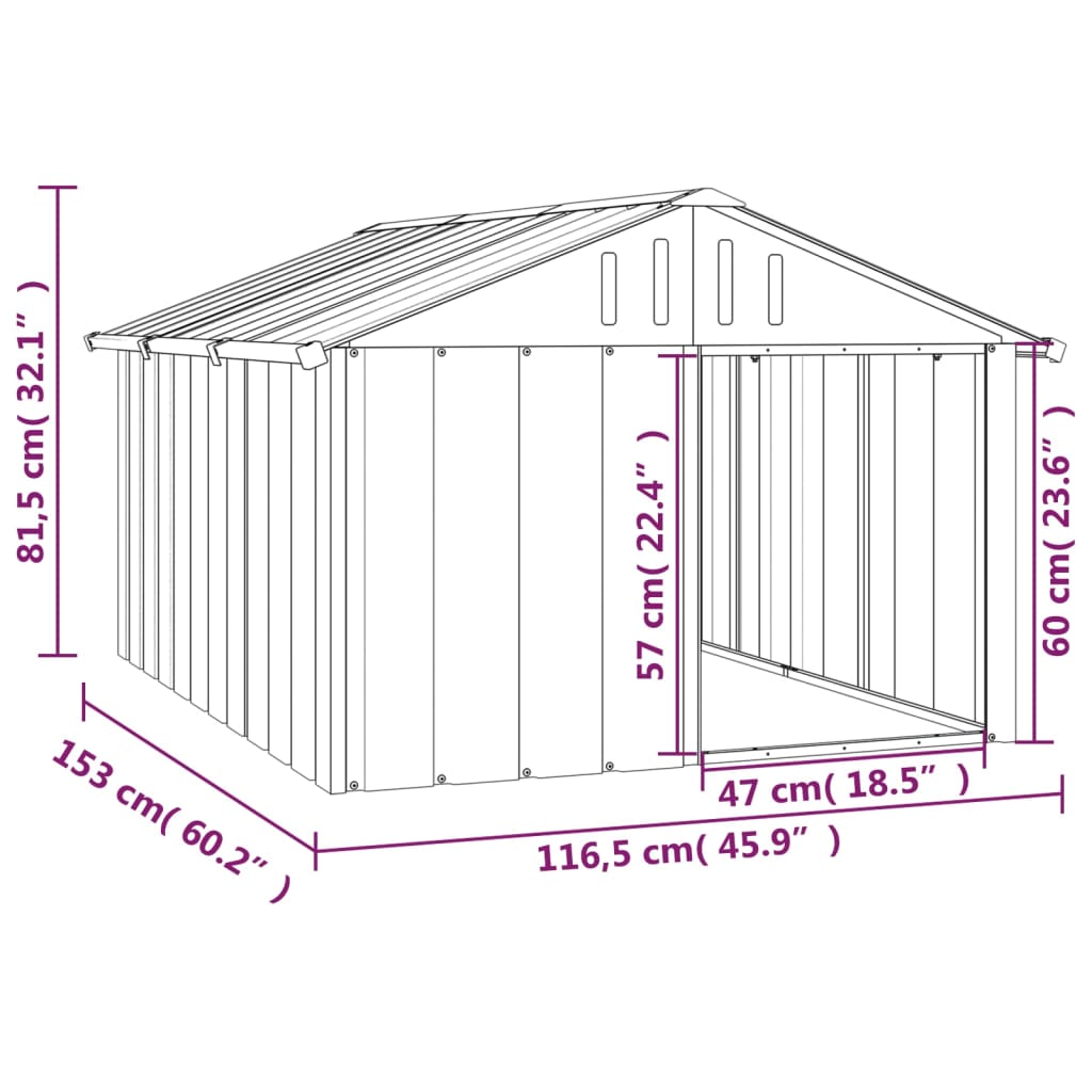 Casetta per Cani Antracite 116,5x153x81,5 cm Acciaio Zincato