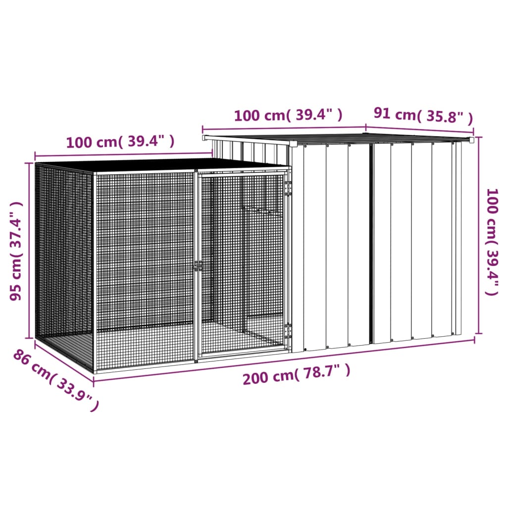 Gabbia per Polli grigio 200x91x100 cm Acciaio Zincato