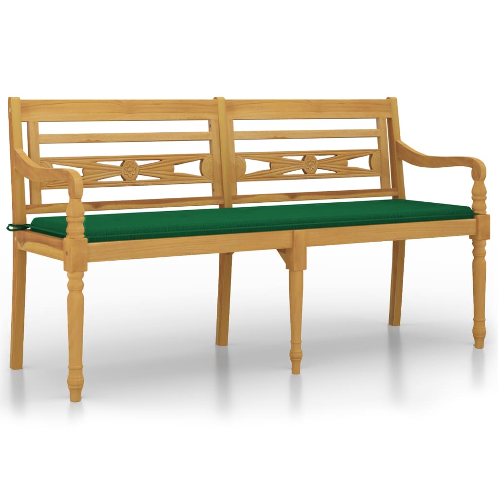 Panchina Batavia con Cuscino Verde 150 cm Legno Massello Teak