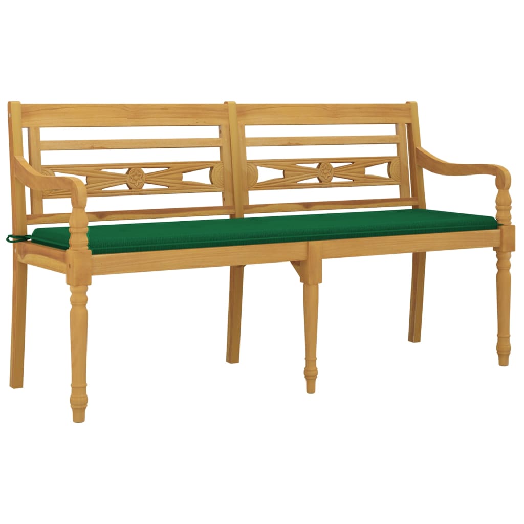 Panchina Batavia con Cuscino Verde 150 cm Legno Massello Teak