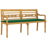 Panchina Batavia con Cuscino Verde 150 cm Legno Massello Teak