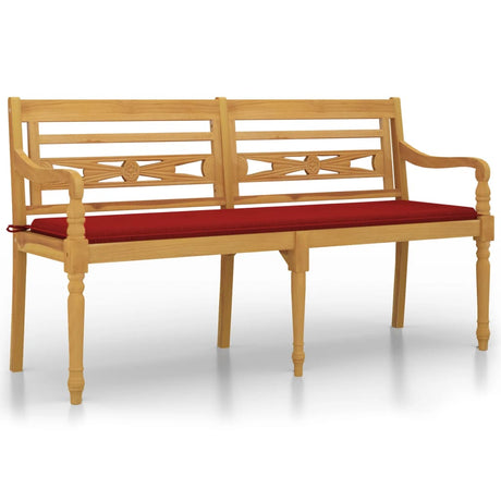 Panchina Batavia con Cuscino Rosso 150 cm Legno Massello Teak