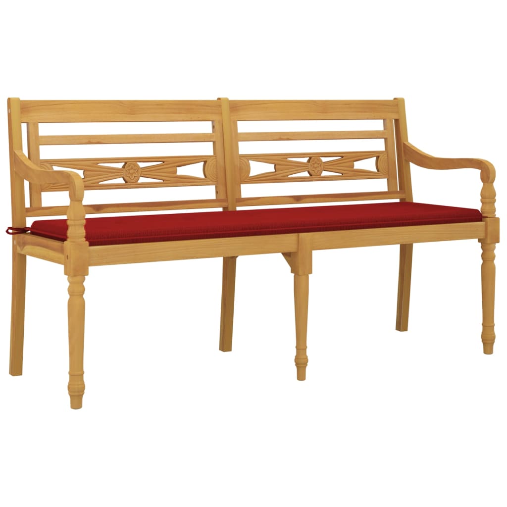 Panchina Batavia con Cuscino Rosso 150 cm Legno Massello Teak