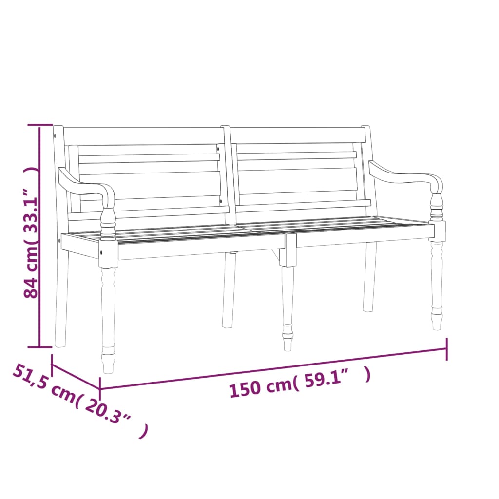 Panchina Batavia Cuscino Blu Reale 150 cm Legno Massello Teak