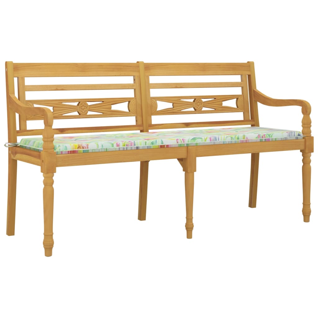 Panchina Batavia con Cuscino Motivo Foglia 150 cm Massello Teak