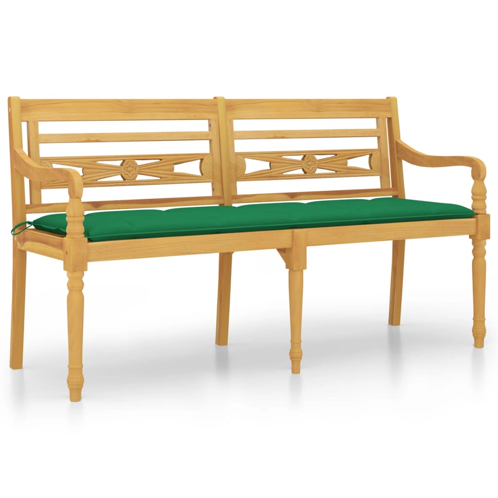 Panchina Batavia con Cuscino Verde 150 cm Legno Massello Teak