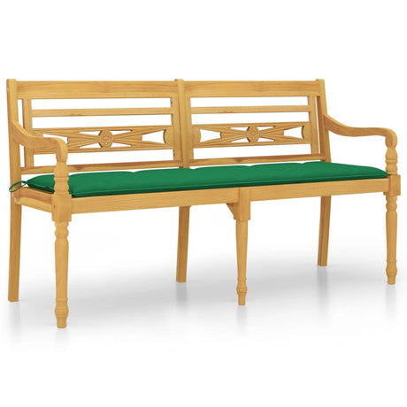 Panchina Batavia con Cuscino Verde 150 cm Legno Massello Teak