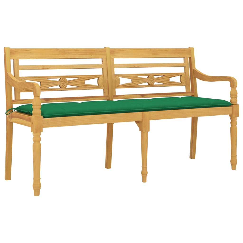 Panchina Batavia con Cuscino Verde 150 cm Legno Massello Teak