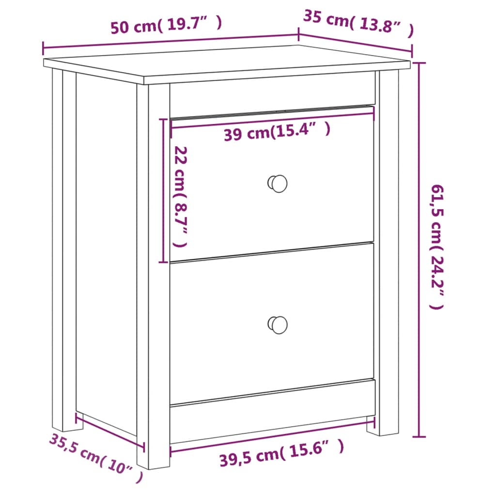 Comodino Miele 50x35x61,5 cm in Legno Massello di Pino