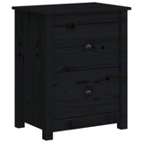 Comodino Nero 50x35x61,5 cm in Legno Massello di Pino